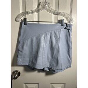 Iris Faux Leather‎ Blue Mini Skort Womens Size L NWT